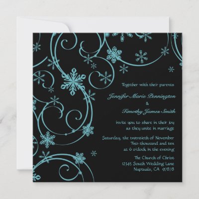 Black teal snowflakes winter wedding invitation by Jamene