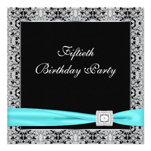 Black Teal Womans Classy 50th Birthday Party Announcements