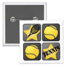 Black Tennis Pinback Button