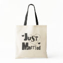 Black Text with Heart Just Married bag