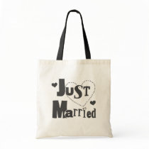 Black Text with Heart Just Married Bag