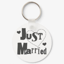 Black Text with Heart Just Married keychains