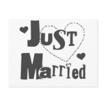 Black Text with Heart Just Married Postcard