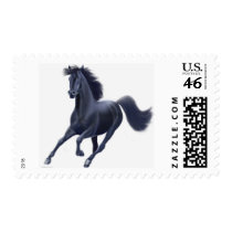 Black Thoroughbred Horse Galloping Postage postage