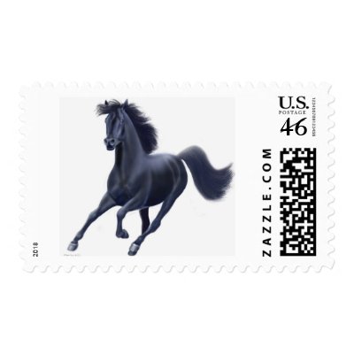 Black Thoroughbred Horse Galloping Postage by twopurringcats