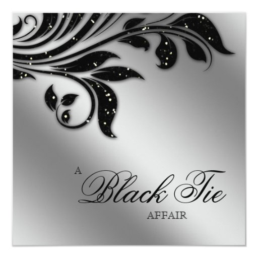 Black Tie Christmas Party Sparkle Silver Custom Invite