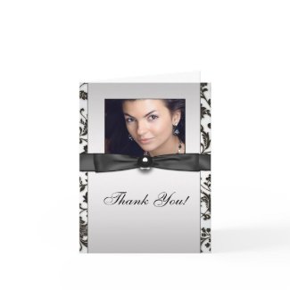 Black Tie Damask Photo Thank You Cards card