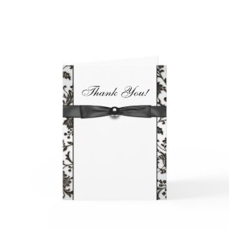 Black Tie Damask Thank You Cards card