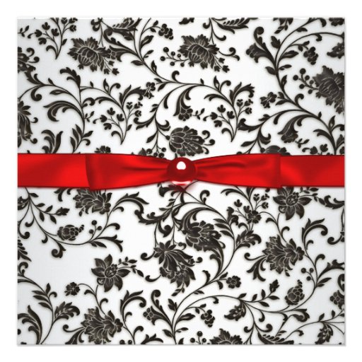 Black Tie Damask Womans 21st Birthday Party Personalized Invitations