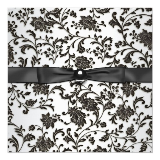Black Tie Damask Womans 21st Birthday Party Personalized Announcements