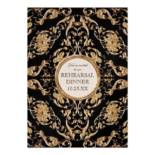 Black Tie Elegance 2, Golden Rehearsal Dinner Personalized Invites