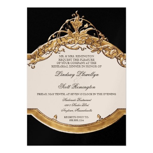 Black Tie Elegance 2, Golden Rehearsal Dinner Personalized Invites
