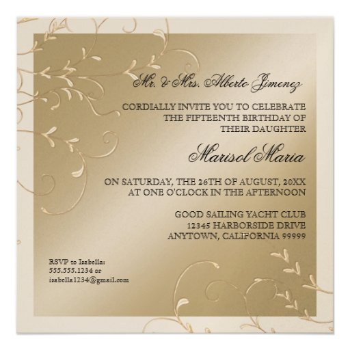 Black Tie Elegance, Champagne Cream Quinceanera Custom Invitation