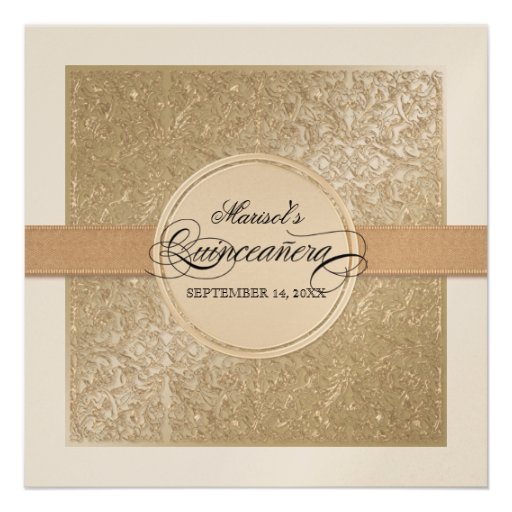 Black Tie Elegance, Champagne Cream Quinceanera Custom Invitation