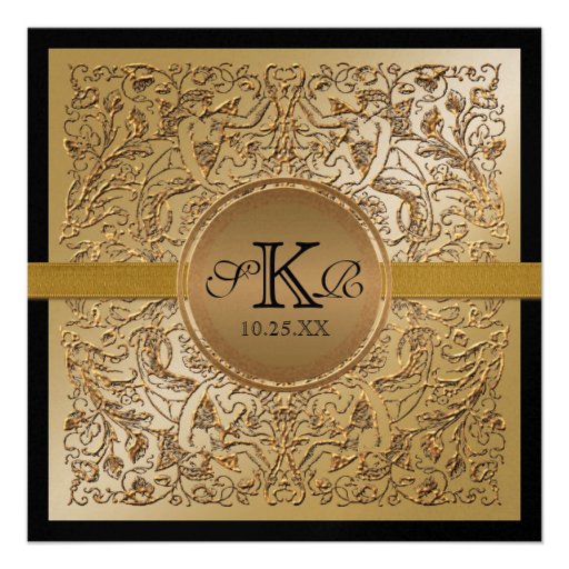 Black Tie Elegance, Golden Wedding Invitations