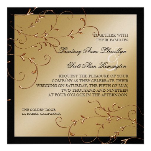 Black Tie Elegance, Golden Wedding Invitations