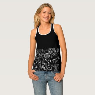 Black top with white Zendoodle pattern Tank Top