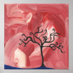 black tree minimalist painting abstract red white print