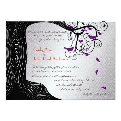 Black Tree Purple Birds Wedding Invitations
