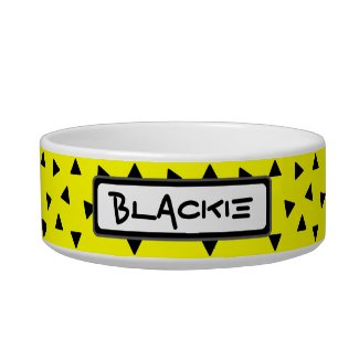 Black Triangle Design Personalized Yellow Pet Bowl
