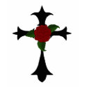 Black Tribal Tattoo Cross With A Red Rose Shirt