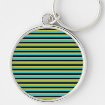 Black, Turquoise and Yellow Stripes. Key Chain