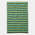 Black, Turquoise and Yellow Stripes. Hand Towels