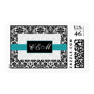 black turquoise Damask Wedding Stamps