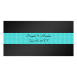 Black turquoise roses wedding favors picture card