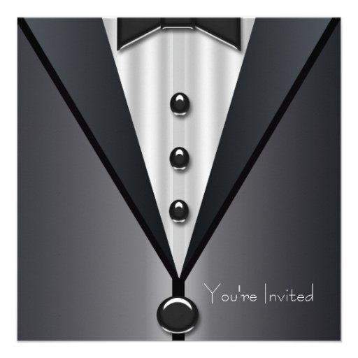 Black  Tuxedo Black Strapless Dress Party Invite