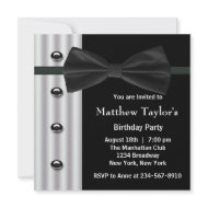 Black Tuxedo Bow Tie Mens Birthday Party Invitatio invitation