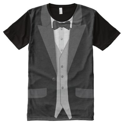 Black Tuxedo Bowtie and Vest All-Over Print Shirt