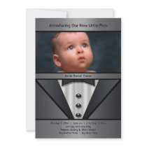 Black Tuxedo Boy Photo Birth Announcement