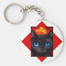 Black Tuxedo Cat Butterfly Painting - Multi Keychain