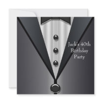 Black Tuxedo Mans 40th Birthday Party Custom Invite