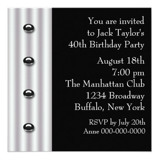 Black Tuxedo Mans 40th Birthday Party Custom Invite