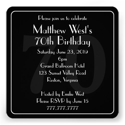 Black Tuxedo Men's 70th Birthday Party Invitation