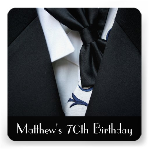 Black Tuxedo Men's 70th Birthday Party Invitation (front side)
