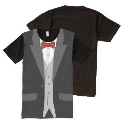 Black Tuxedo Red Bowtie and Vest All-Over Print T-shirt