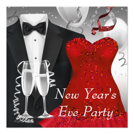 Black Tuxedo Red Dress Party Invitation Template