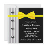 Black Tuxedo Yellow Bow Tie Mens Birthday Party Announcements