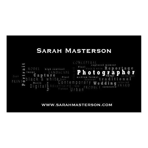 Black  Typographic Photographer business card (front side)