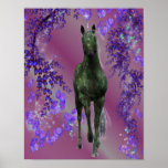 Black Unicorn Flowers Fantasy Horse Poster