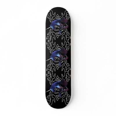 Black unicorn over Tattoo Skateboard by DragonCat