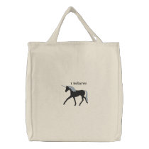 Black Unicorn with Purple Customizable Design embroidered bags