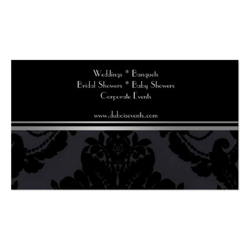 black velvet damask event planner business card (back side)