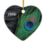 black velvet heart-shaped Peacock Feather Christmas Ornament