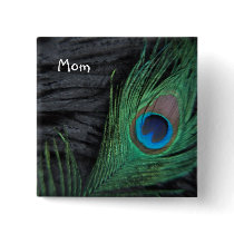 Black Velvet Peacock Feather Still Life Photograph Button