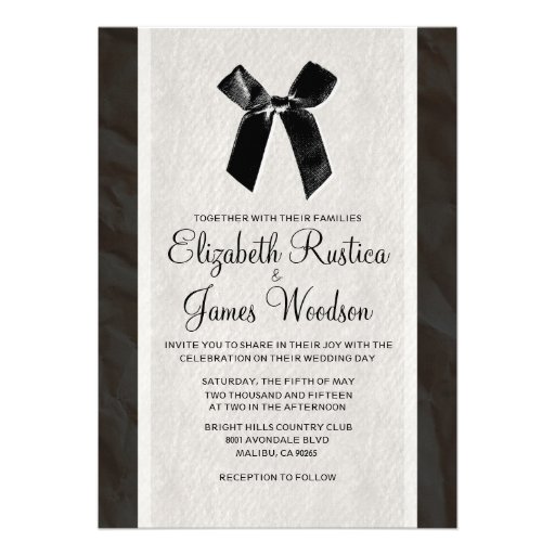 Black Vintage Bow & Linen Wedding Invitations