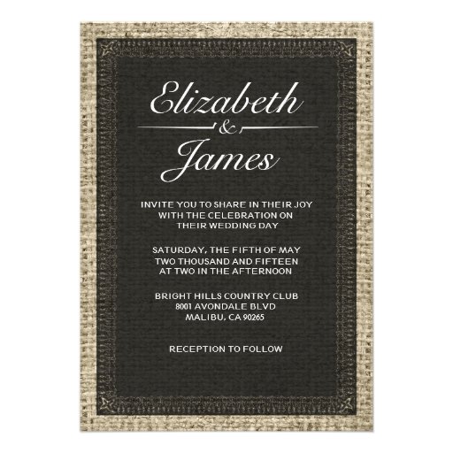 Black Vintage Burlap Wedding Invitations